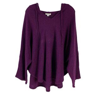 Garnet Hill 100% Cashmere Hooded Dolman Sleeve Poncho Sweater Purple Size M/L